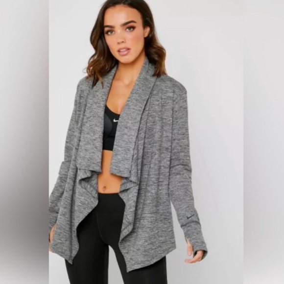 NWT Nike Dri Fit Cardigan Large Gray Drape Waterfall Front - Picture 1 of 6